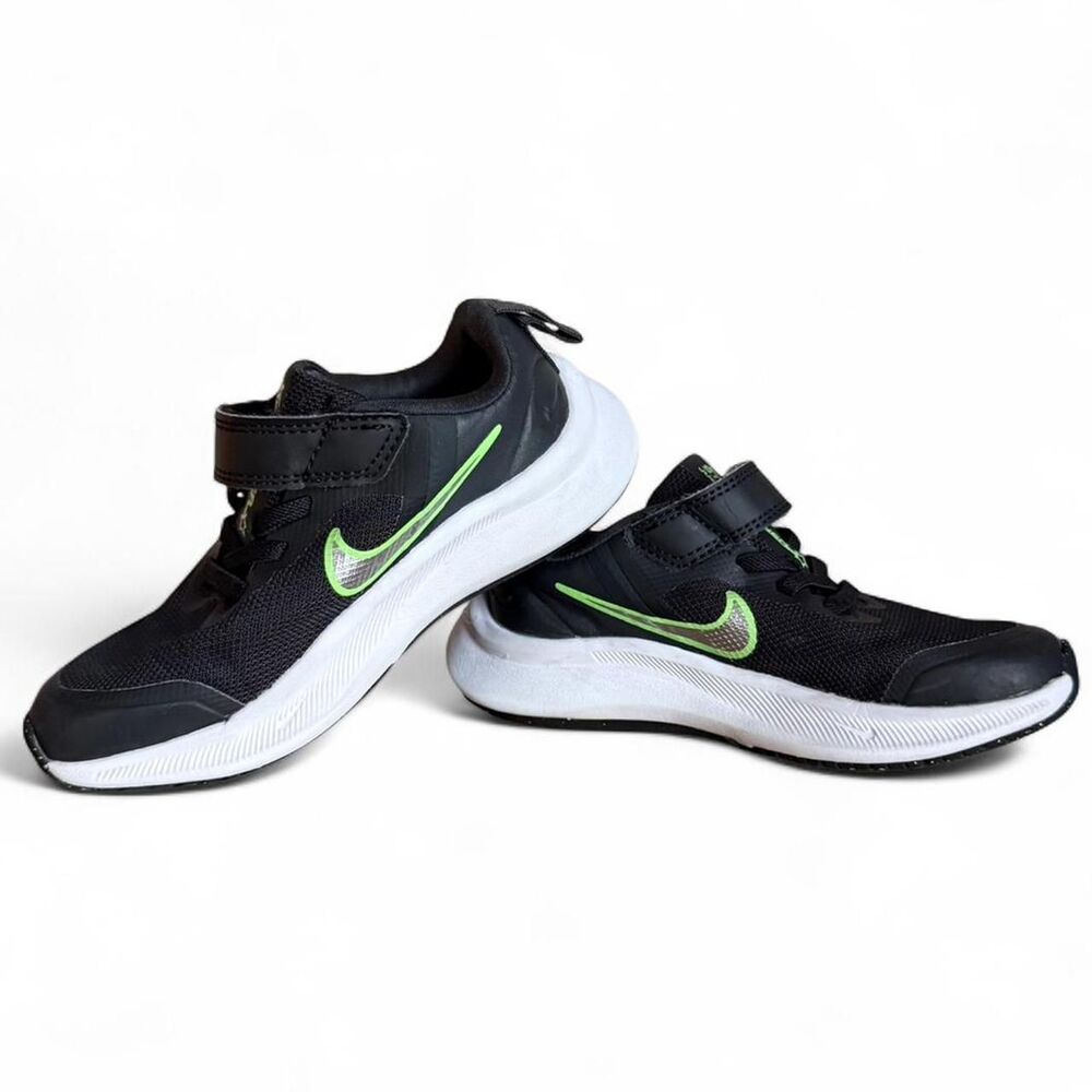 Nike Star Runner 3 Toddler Shoes 10.5C Black Green Velcro Sneakers